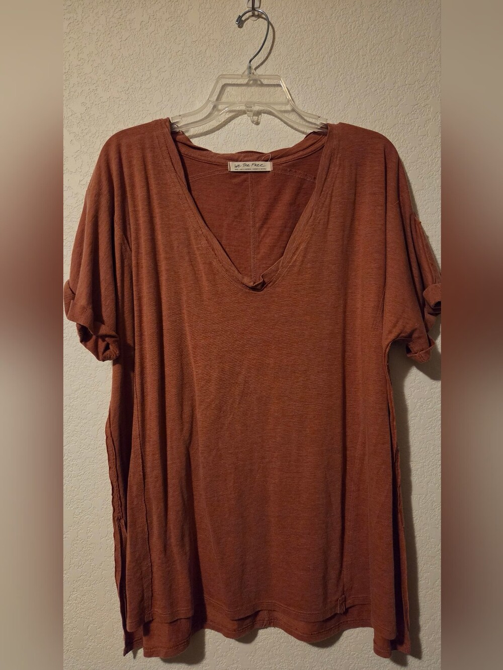 We The Free Burnt Orange V-Neck Tunic Top